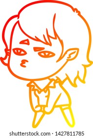 warm gradient line drawing of a cartoon vampire girl