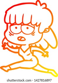 warm gradient line drawing of a cartoon tired woman