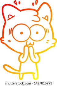 warm gradient line drawing of a cartoon surprised cat