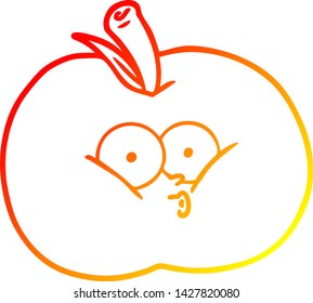 dibujo de línea de degradado cálido de una manzana de dibujos animados