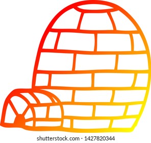 warm gradient line drawing of a cartoon igloo