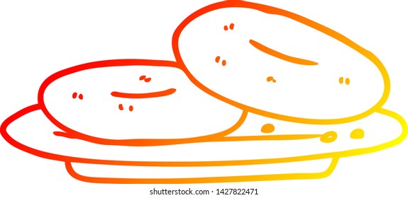 warm gradient line drawing of a cartoon donuts