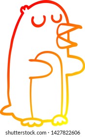 warm gradient line drawing of a cartoon penguin