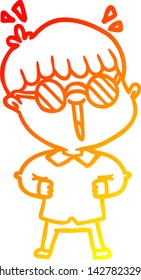 warm gradient line drawing of a cartoon boy wearing spectacles