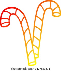 warm gradient line drawing of a cartoon xmas candy cane