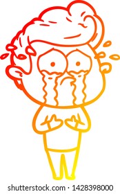 warm gradient line drawing of a cartoon crying man