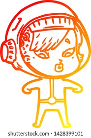warm gradient line drawing of a cartoon astronaut woman