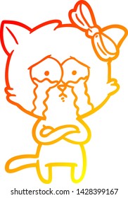 warm gradient line drawing of a cartoon cat