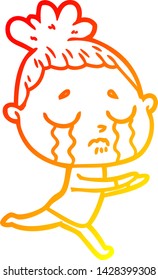 warm gradient line drawing of a cartoon crying woman