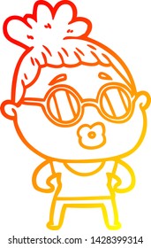 warm gradient line drawing of a cartoon woman wearing spectacles
