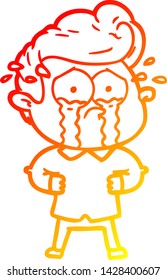 warm gradient line drawing of a cartoon crying man with hands on hips