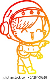 warm gradient line drawing of a cartoon astronaut girl pointing and laughing