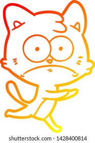 dibujo de línea de gradiente cálido de un gato nervioso