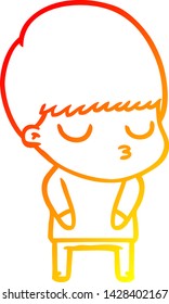 warm gradient line drawing of a cartoon calm boy