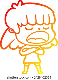 dibujo de línea de gradiente cálido de una mujer caricaturista hablando fuerte