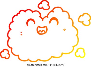 warm gradient line drawing of a cartoon happy smoke cloud