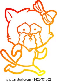 warm gradient line drawing of a cartoon cat