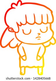 warm gradient line drawing of a cartoon indifferent woman