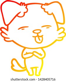 warm gradient line drawing of a cartoon dog sticking out tongue