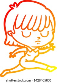 warm gradient line drawing of a cartoon woman