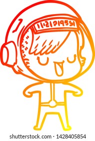 warm gradient line drawing of a cartoon astronaut woman