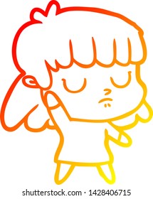 warm gradient line drawing of a cartoon indifferent woman