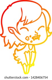 warm gradient line drawing of a cartoon vampire girl with blood on cheek