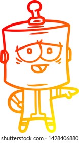 dibujo de línea de degradado cálido de un robot de dibujos animados