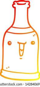 warm gradient line drawing of a cartoon beer bottle