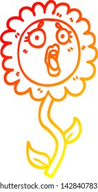 dibujo de línea de gradiente cálido de una caricatura girasol impactado