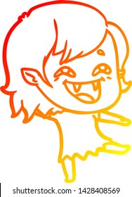 warm gradient line drawing of a cartoon laughing vampire girl