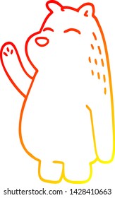 warm gradient line drawing of a cartoon bear waving