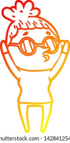 warm gradient line drawing of a cartoon woman wearing glasses