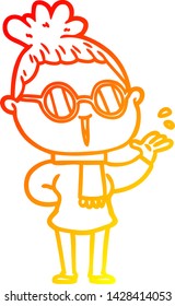 warm gradient line drawing of a cartoon woman wearing spectacles
