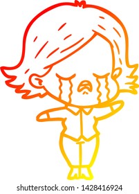 warm gradient line drawing of a cartoon girl crying
