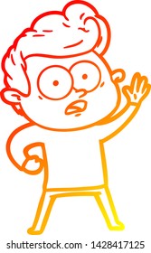 warm gradient line drawing of a cartoon staring man