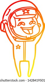 dibujo de línea de gradiente cálido de una caricatura astronauta riente
