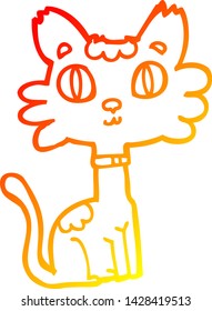 dibujo de línea de degradado cálido de un gato de dibujos animados