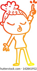 warm gradient line drawing of a cartoon calm woman