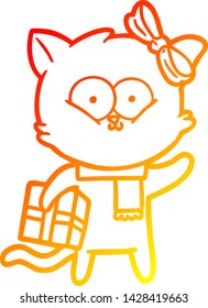desenho de linha gradiente quente de um gato de desenho animado