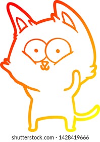 dibujo de línea de degradado cálido de un gato de dibujos animados
