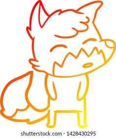 dibujo de línea de degradado cálido de un zorro de dibujos animados