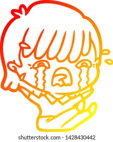 warm gradient line drawing of a cartoon girl crying