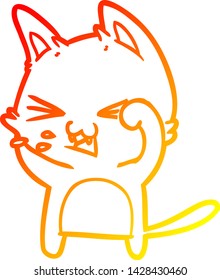 warm gradient line drawing of a cartoon cat hissing