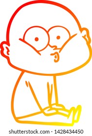dibujo de línea de gradiente cálido de un hombre calvo caricaturizado mirando