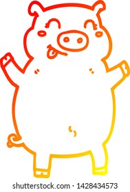 warm gradient line drawing of a cartoon pig