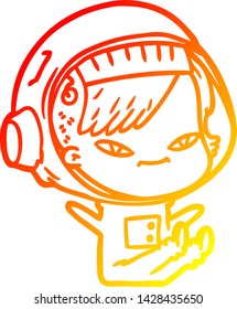 dibujo de línea de gradiente cálido de una astronauta de dibujos animados