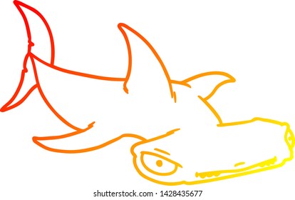 warm gradient line drawing of a cartoon hammerhead shark