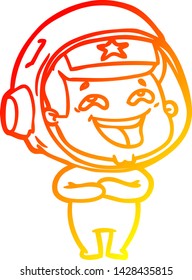 dibujo de línea de gradiente cálido de una caricatura astronauta riente