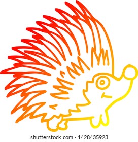 warm gradient line drawing of a cartoon spiky hedgehog